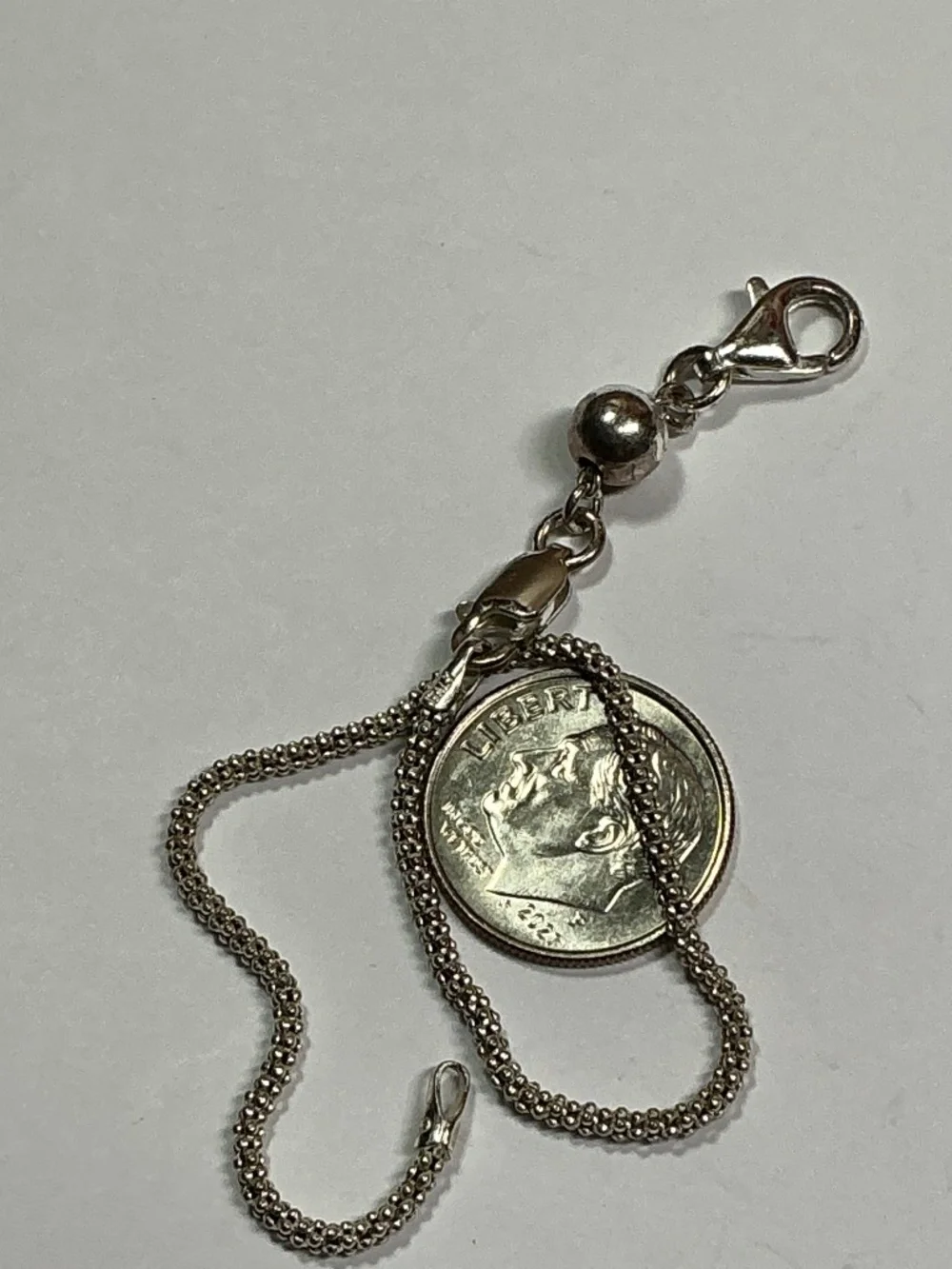 Sterling Silver Italian Popcorn Chain Bracelet with Single Bead. 7.25” long